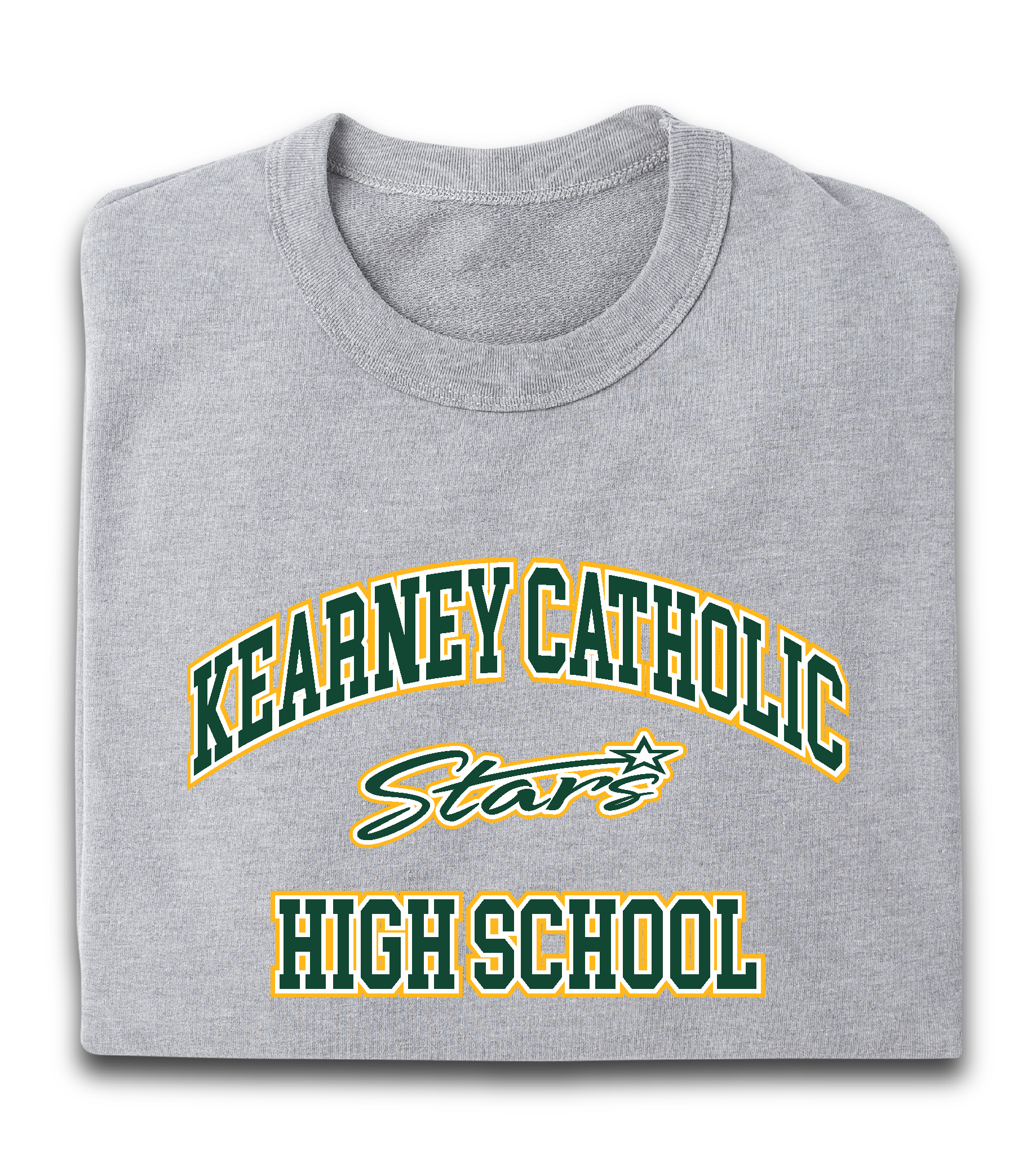 A gray t-shirt with the words kearney catholic star high school on it.