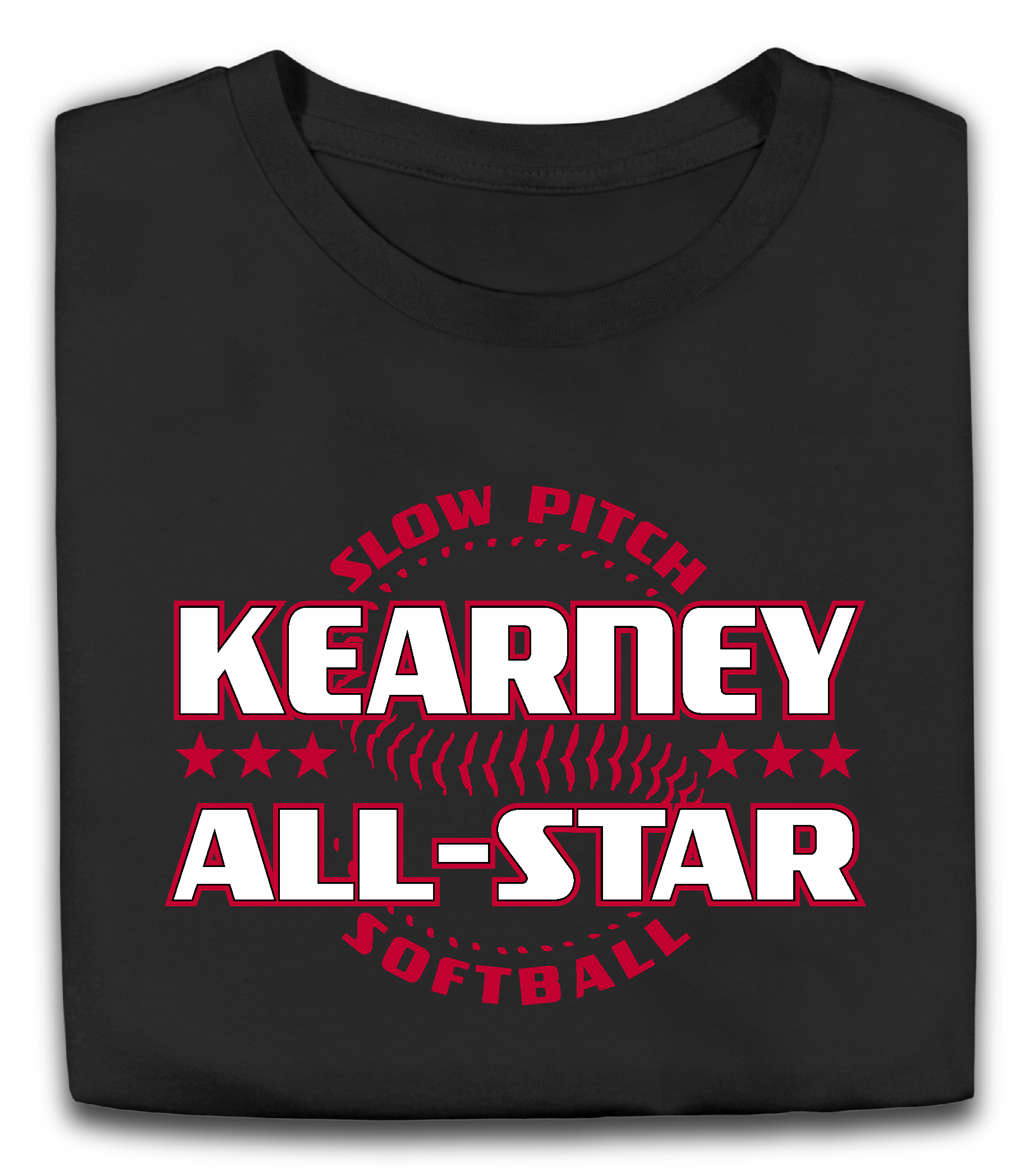 A black t-shirt that says kearney all-star softball