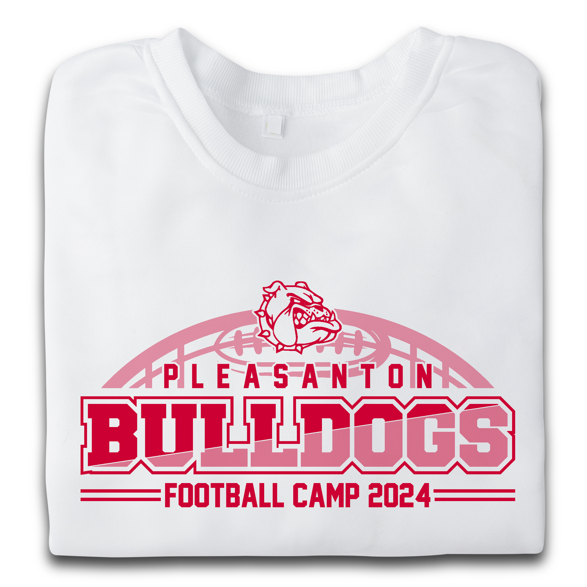A white shirt that says pleasanton bulldogs football camp 2024