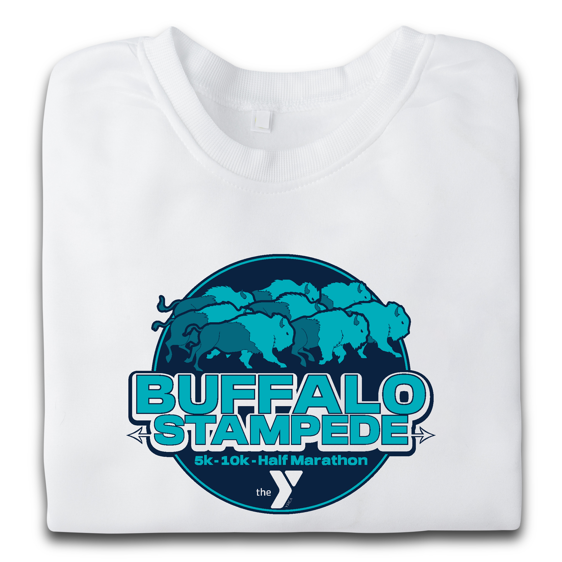 A white t-shirt for the buffalo stampede half marathon