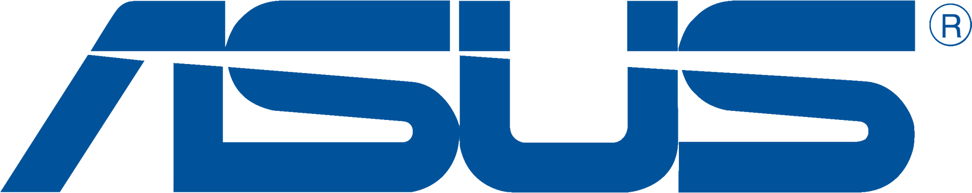 A blue and white asus logo on a white background