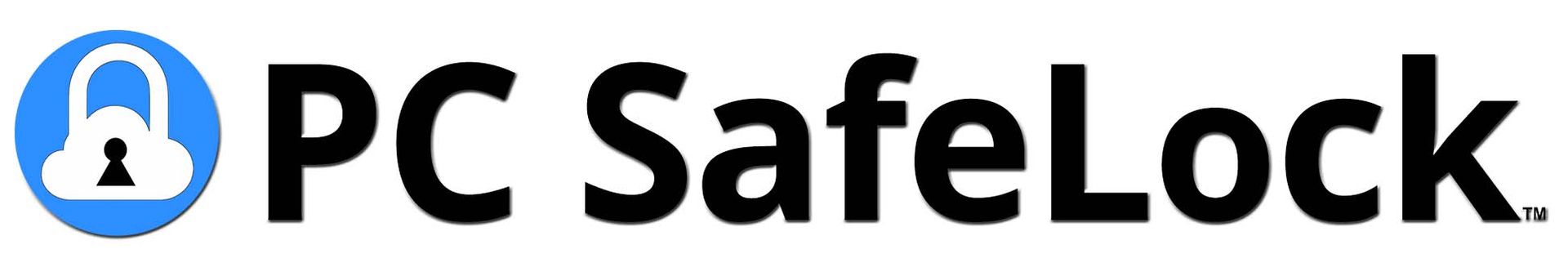A logo for pc safelock with a blue padlock