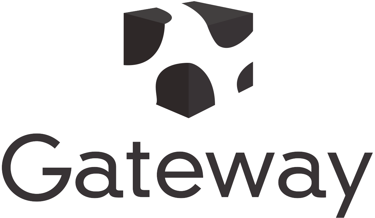 A black and white logo for gateway with a cube in the middle.