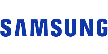 The samsung logo is blue and white on a white background.