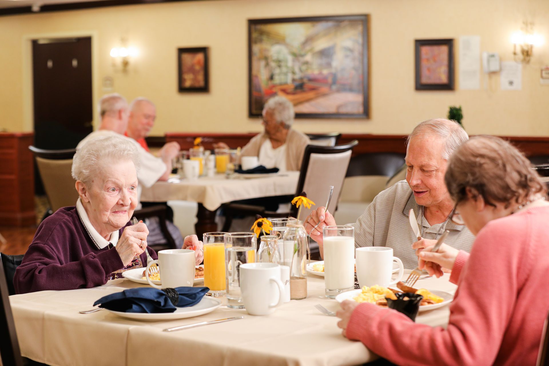 Dining room at AristaCare at Cedar Oaks in South Plainfield, New Jersey