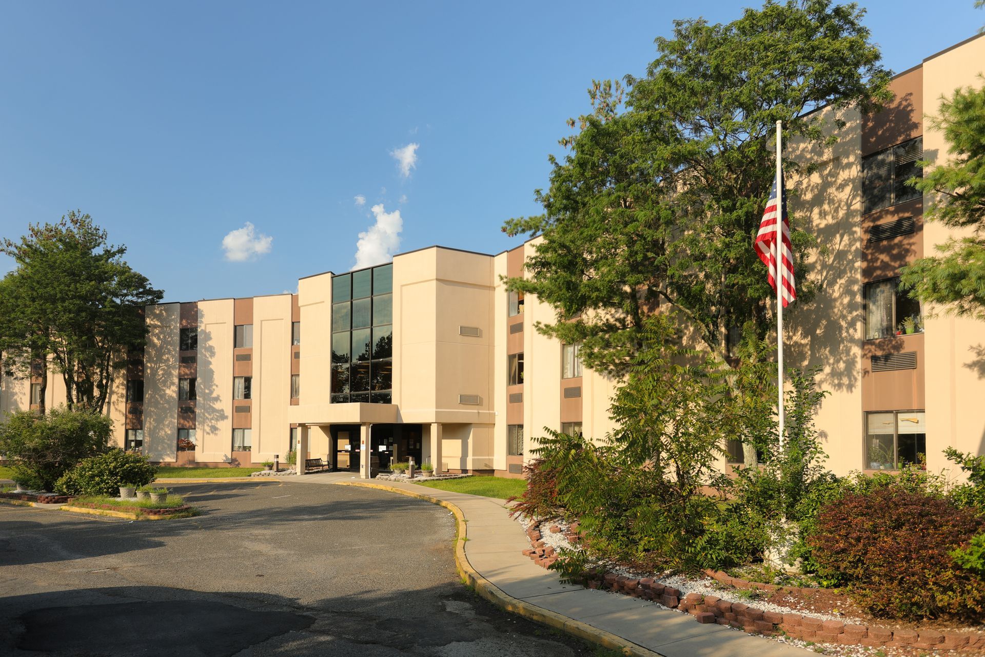 Exterior of AristaCare at Cedar Oaks skilled nursing facility in South Plainfield NJ