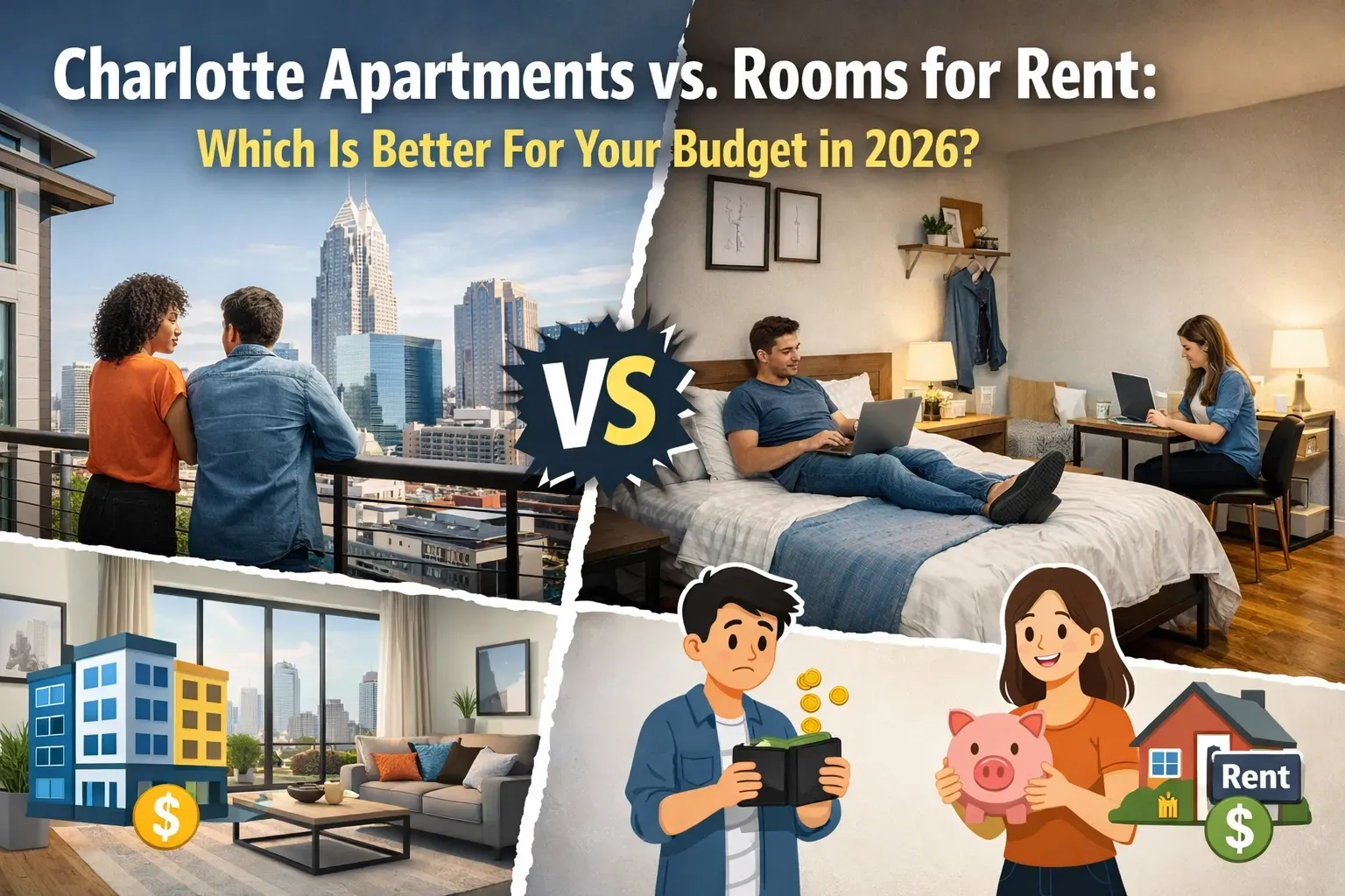 Comparison of Charlotte apartments and rooms for rent, aiming to help with budgeting in 2026.