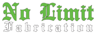 A green and white logo for no limit fabrication
