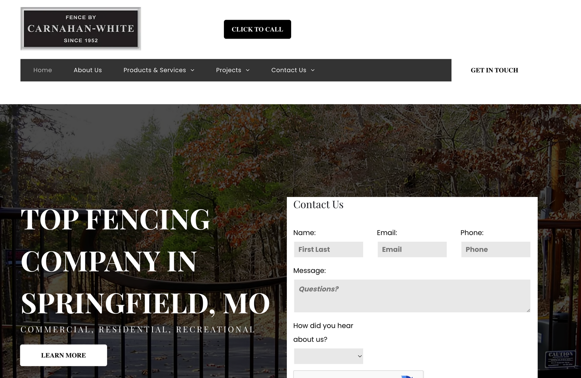 A screenshot of the top fencing company in springfield , mo website.