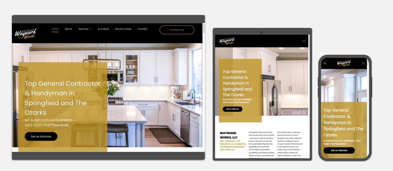 A kitchen is shown on a tablet , phone and computer screen.