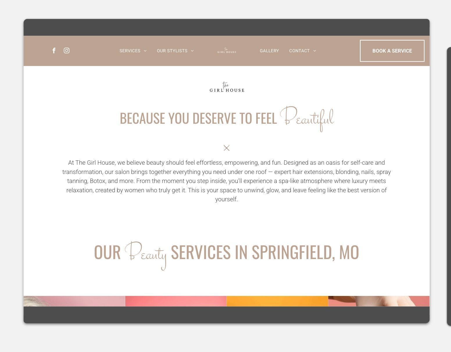 A website for a beauty salon in springfield mo