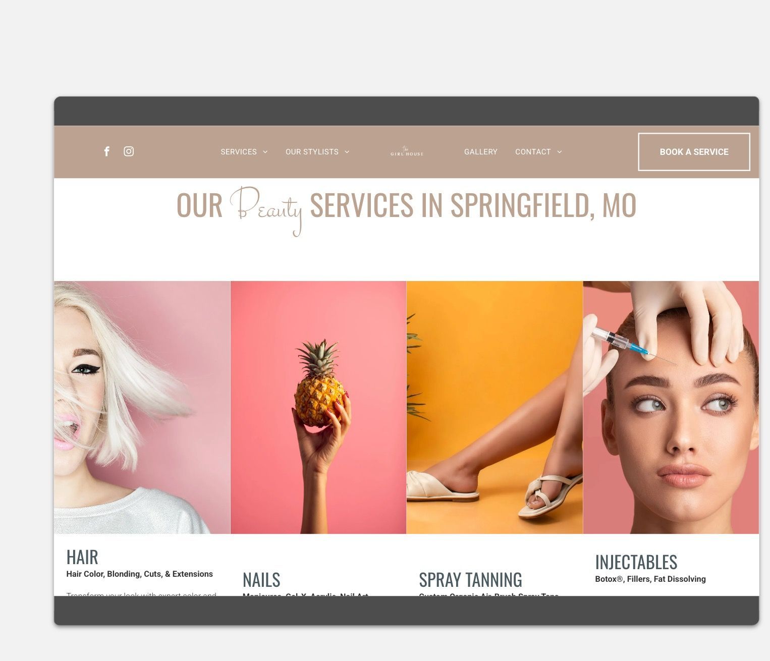A screenshot of the website for our party services in springfield mo