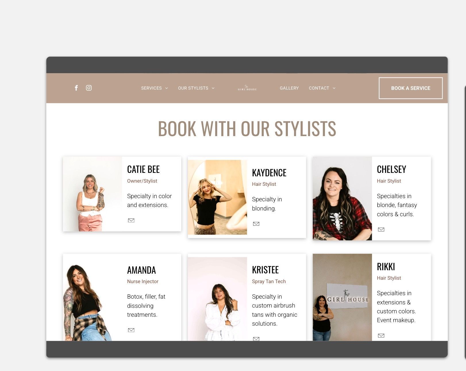 A screenshot of a website that says `` book with our stylists ''.