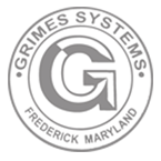 A black and white logo for grimes systems frederick maryland.