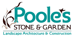 A logo for pooles stone and garden landscape architecture and construction