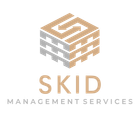 SKID Management Services logo with tan and gray geometric cube emblem and text on white background