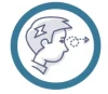 Blue circular logo with a white profile head, puzzle piece on the forehead, and small dots near the face