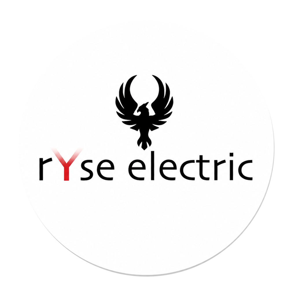 Ryse Electric logo with a black phoenix icon and red-and-black text on a white background