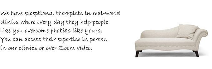 A therapy couch with a quote about how our therapists help people overcome their fear and anxiety around public speaking
