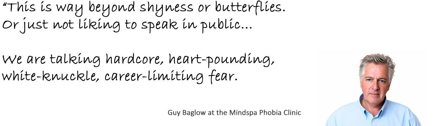 Guy Baglow quote about how we deal with the hardcore fear of public speaking which is way beyond not liking to speak in public