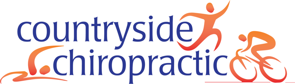 The logo for countryside chiropractic shows a person riding a bike.