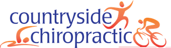 The logo for countryside chiropractic shows a person riding a bike.