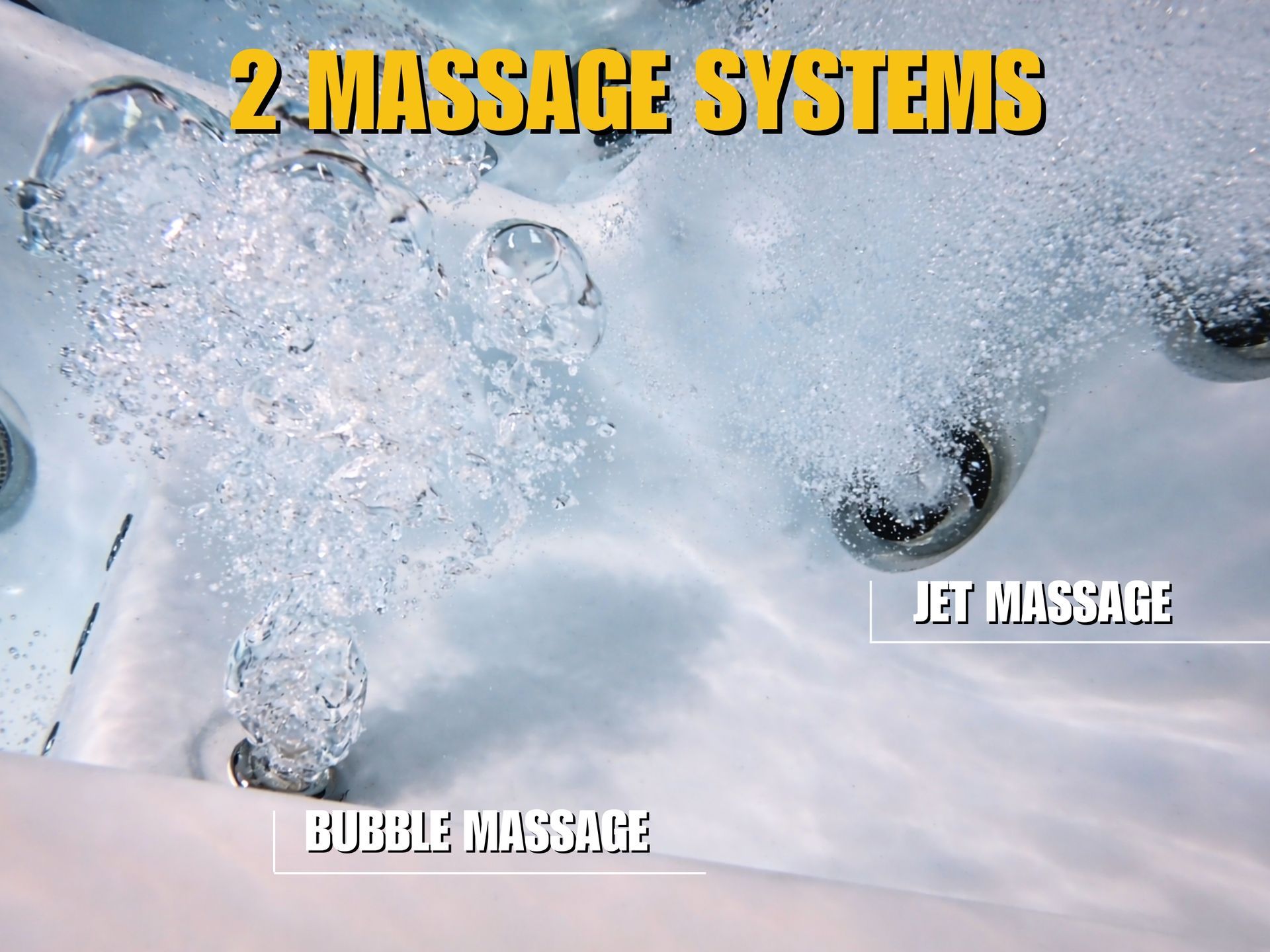 ภาพระยะใกล้ระบบนวดของอ่างน้ำร้อน รุ่น MILA แสดงหัวเจ็ท Jet Massage และระบบ Bubble Massage ใต้น้ำ ให้แรงดันน้ำและฟองอากาศเพื่อการผ่อนคลายแบบ Hydrotherapy เหมาะสำหรับอ่างสปากลางแจ้ง บ้านพัก วิลล่า และรีสอร์ตในประเทศไทย