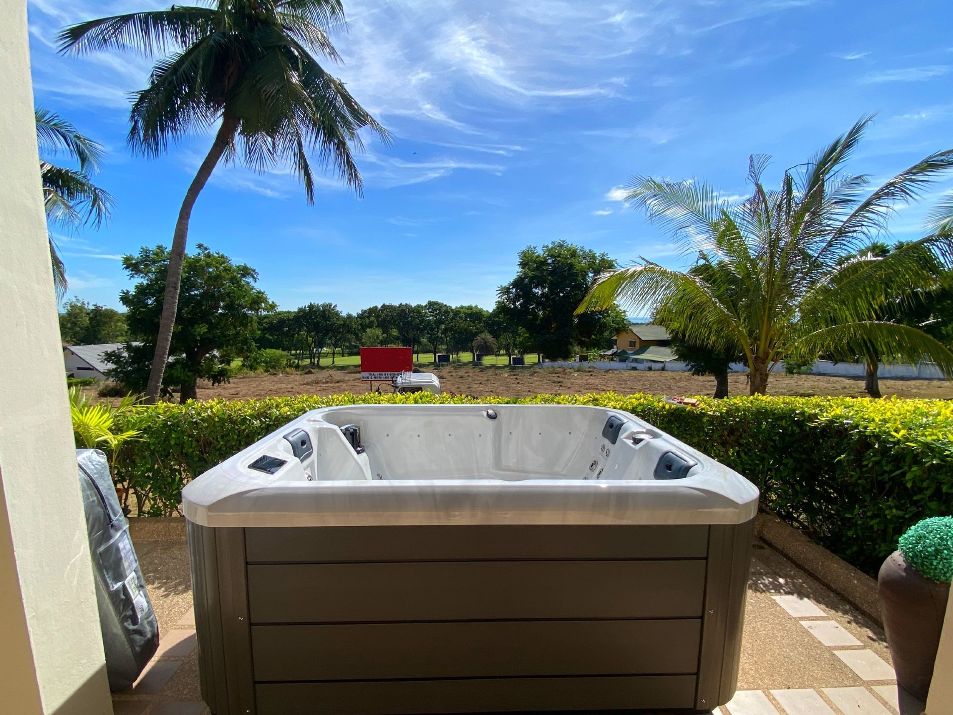 Q&G outdoor hot tub on the ground-floor front patio of a condominium in Hua Hin