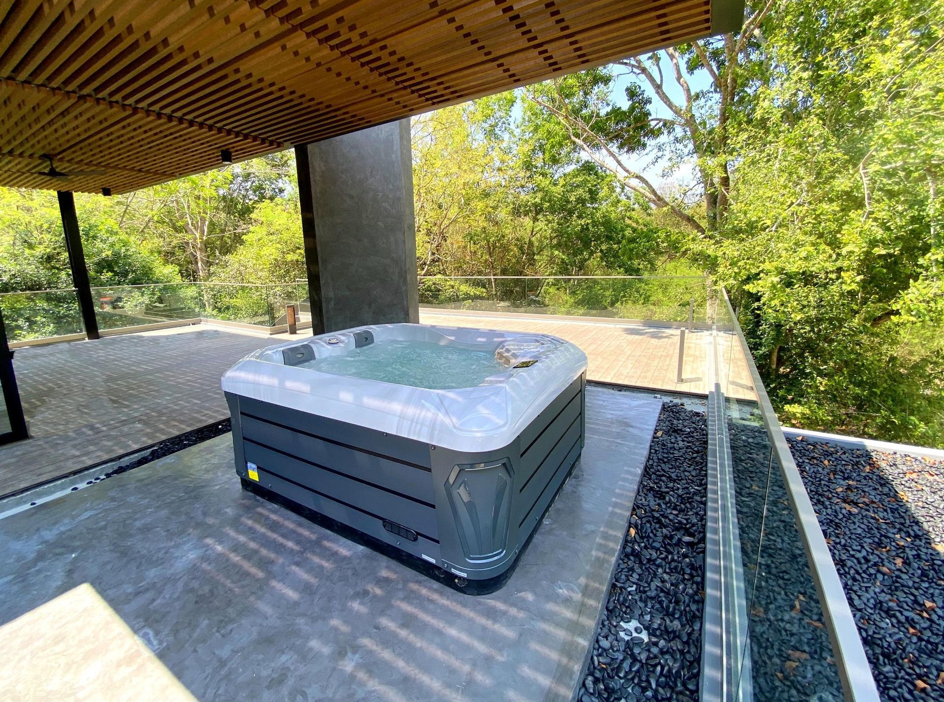 Q&G outdoor hot tub installed on a second-floor front terrace in Pak Chong, Nakhon Ratchasima