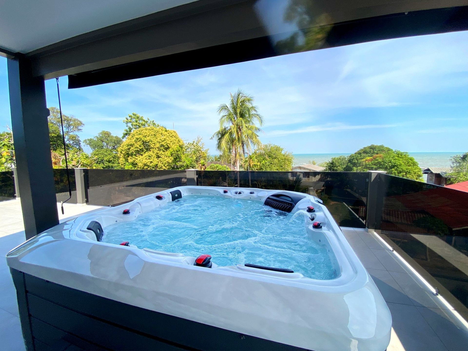 Q&G outdoor hot tub set on a fourth-floor rooftop with island views in Koh Chang, Trat