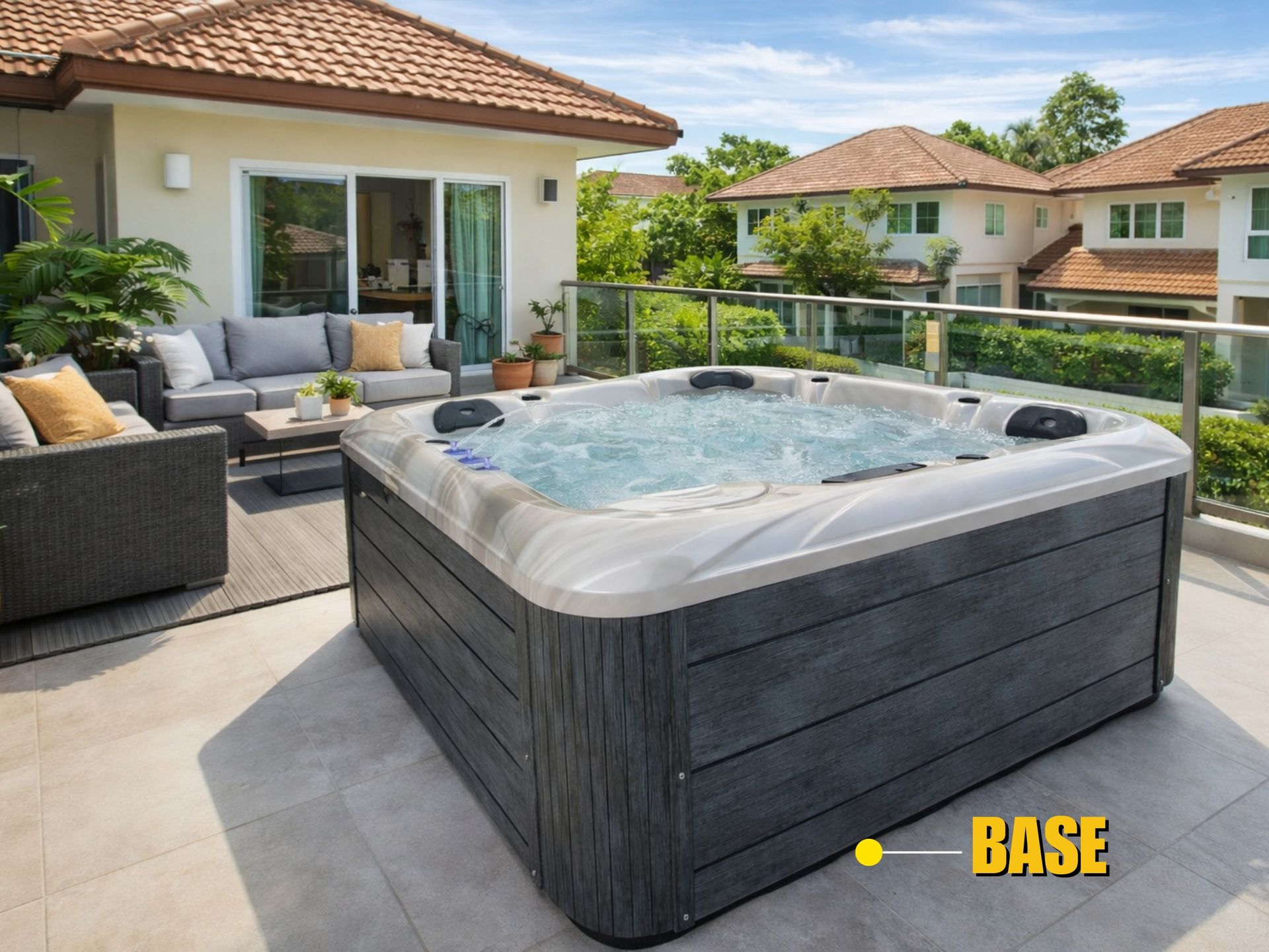 Outdoor hot tub installed on a solid base foundation showing proper support and stability for long-term durability and value