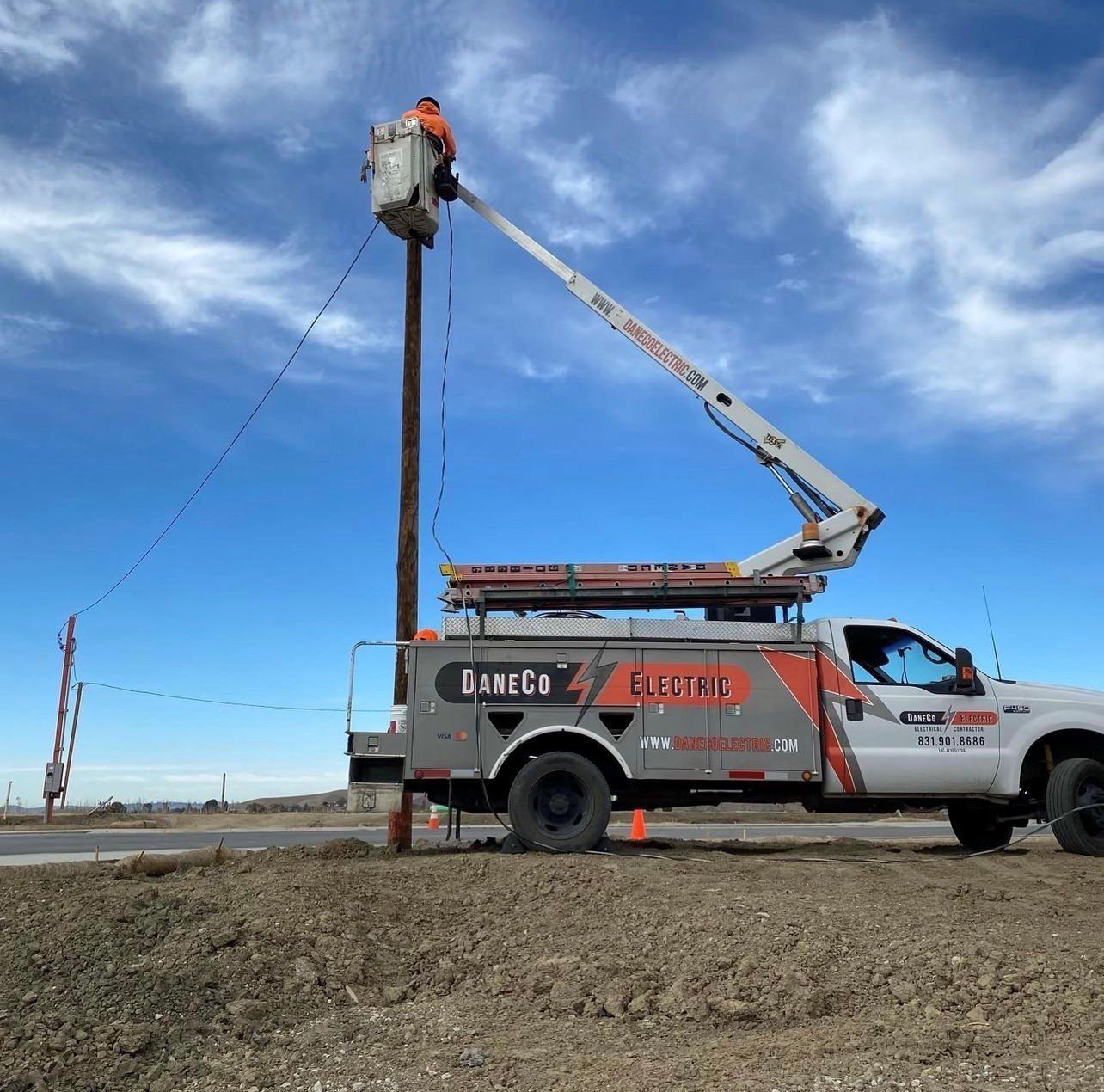 Setting a T-Pole - Temporary power services in Salinas, CA Setting a T-Pole - Temporary power services in Salinas, CA