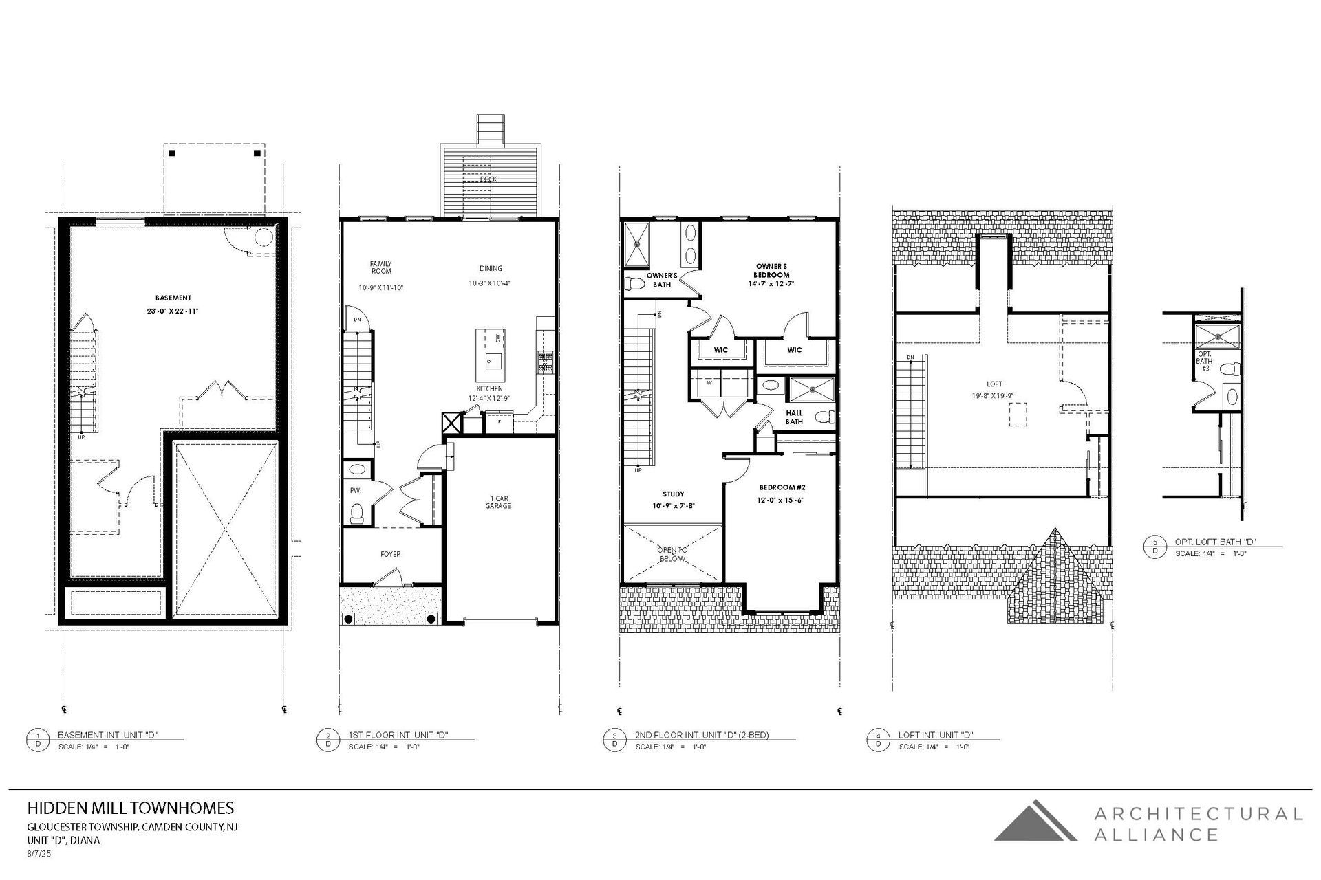 Architectural floor plan elevations and section drawings of a house or building
