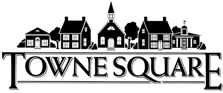 Towne Square logo with black storefront silhouettes above the text