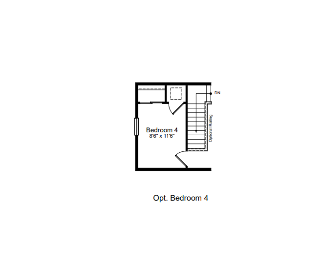Bedroom floor plan with bed, closet, and stairs, labeled “Oct. Bedroom 4”