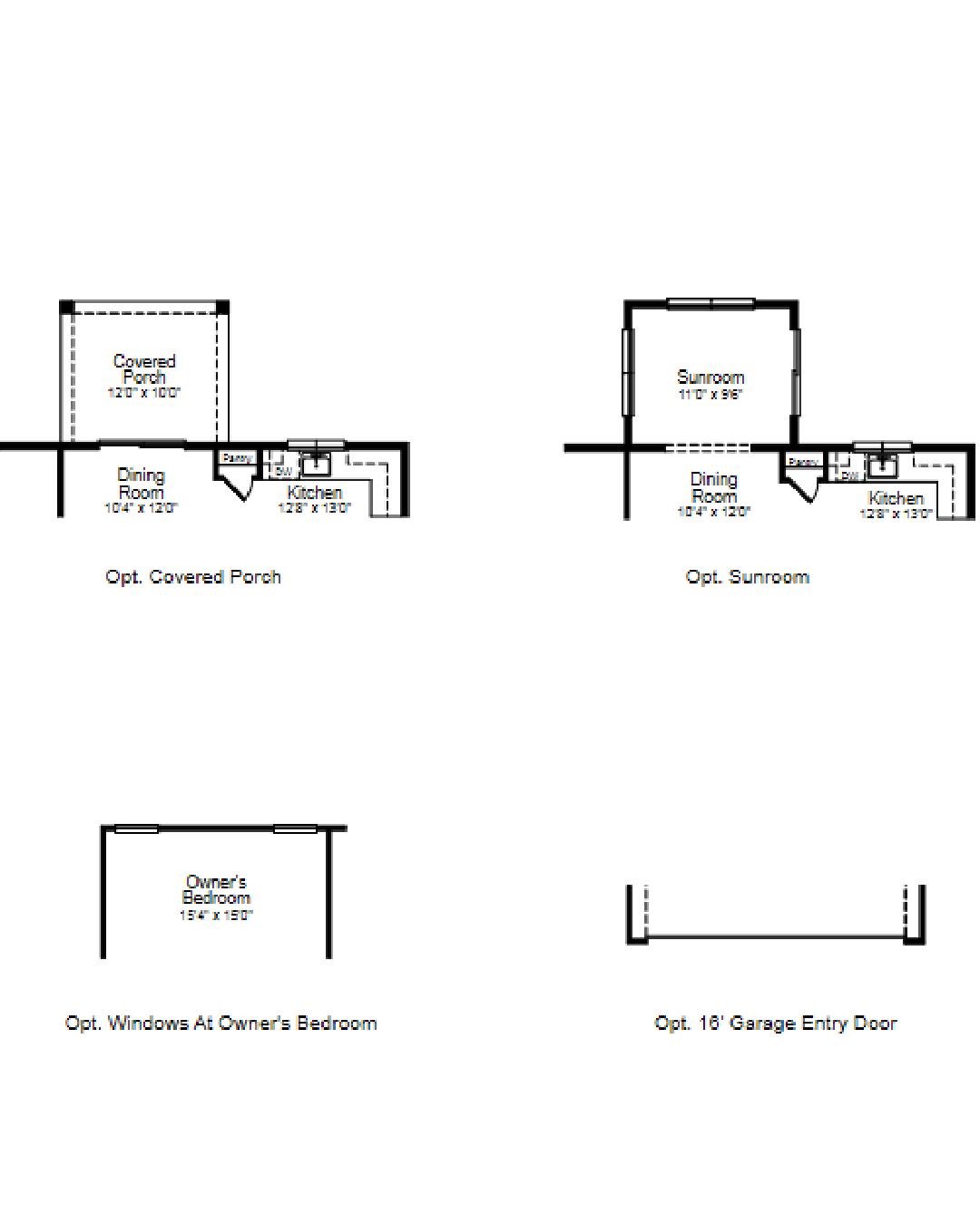 Four small black-and-white diagrams of door openings and step-up thresholds, labeled with type names.