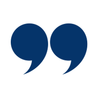 Blue quotation marks icon on a white background