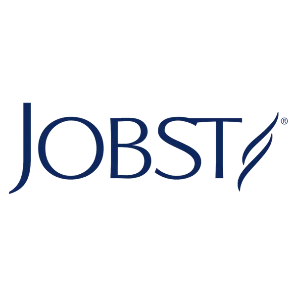 A blue logo for jobst on a white background
