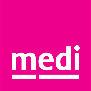 The word medi is on a pink background