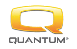 a yellow and black logo for quantum on a white background .