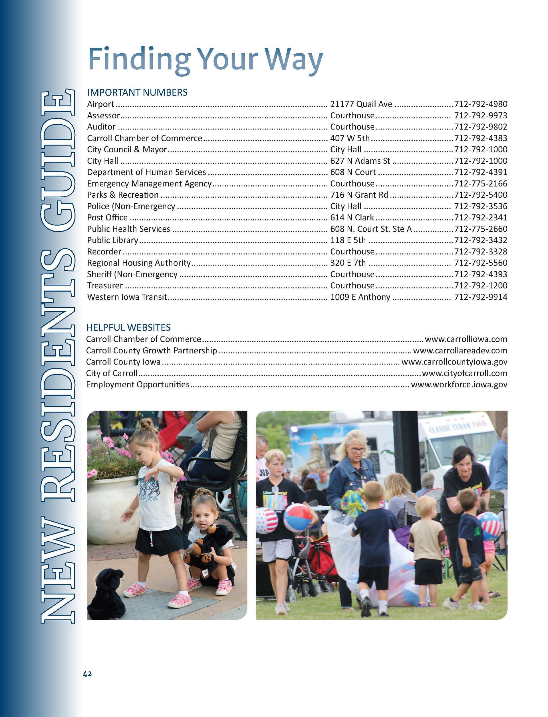 A page from a new residents guide with a list of places to visit.