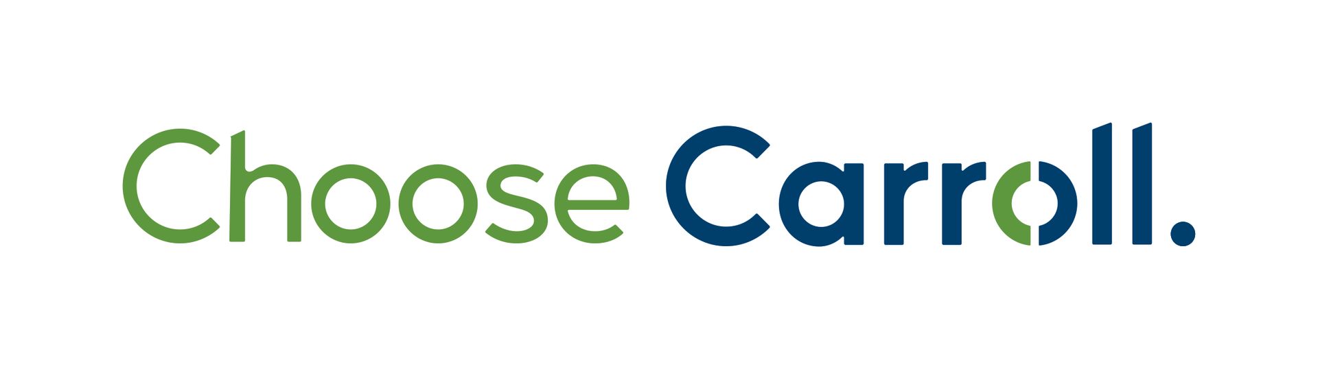 The logo for choose carroll is green and blue