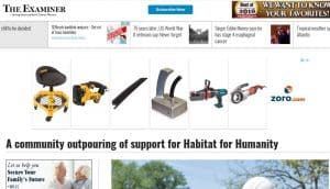 A screenshot of the examiner website showing a community outpouring of support for habitat for humanity.