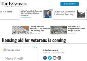 A newspaper article about housing aid for veterans is coming