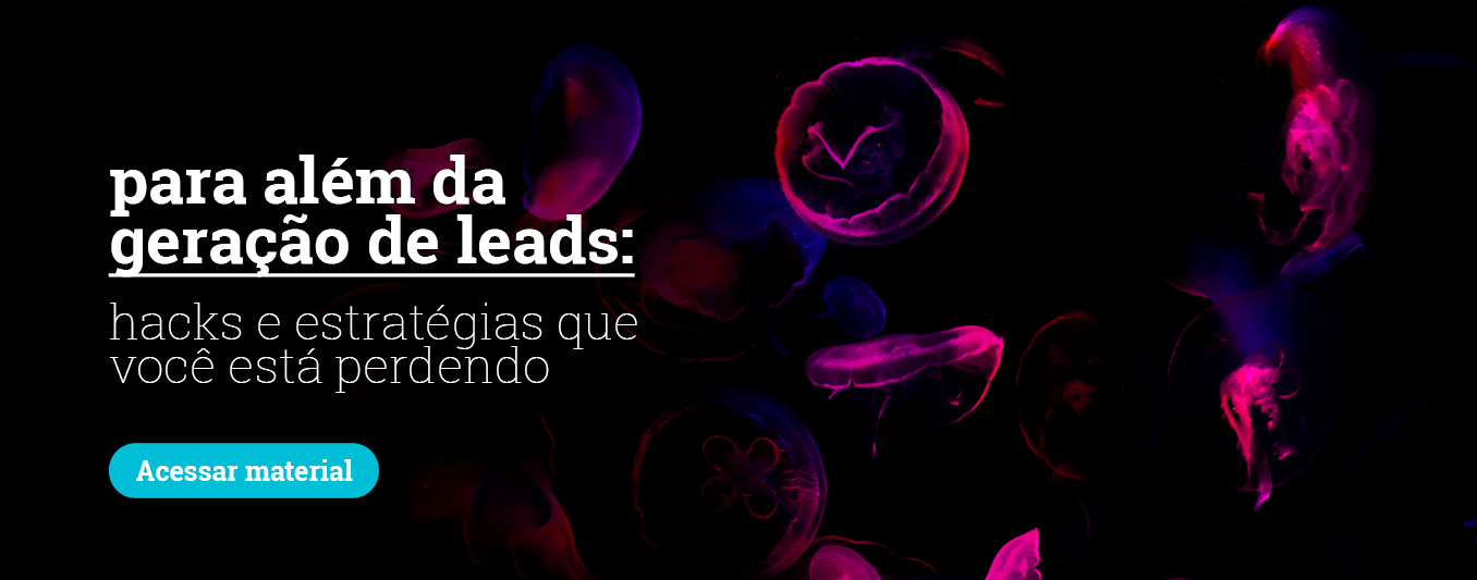 Um fundo preto com água-viva rosa e as palavras para alem da geração de leads