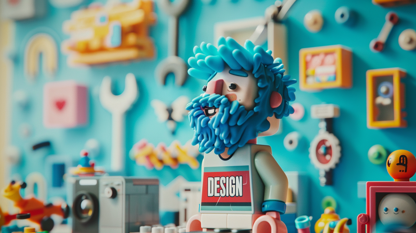 Um designer está montando um website com as próprias mãos, pegando pedaços e construindo 