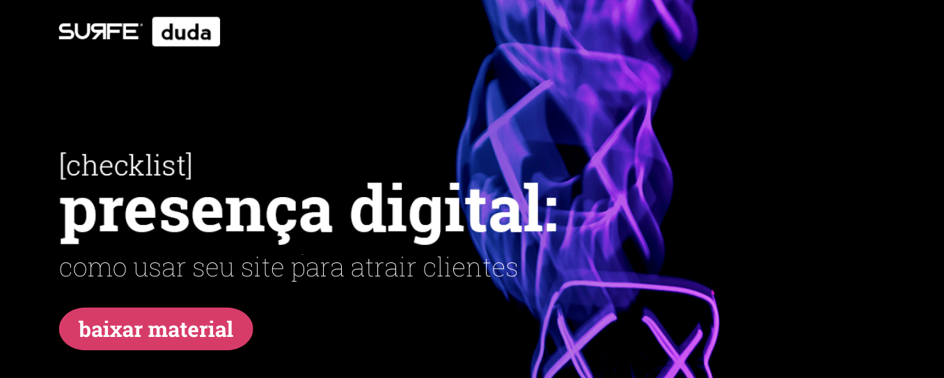 título para checklist sobre sites e fumaça roxa ilustrando ao fundo