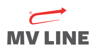 Logo MV Line con testo grigio e una freccia rossa che lo attraversa sopra.