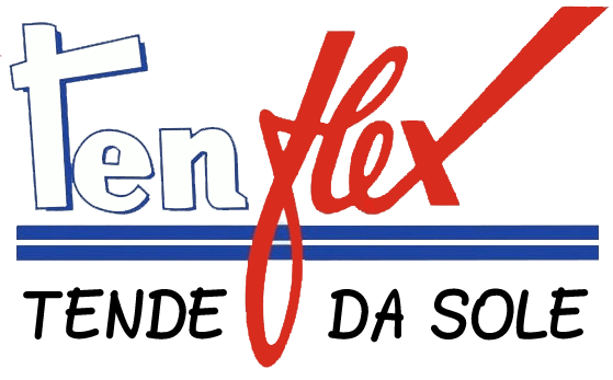 Logo Tenflex in blu e rosso con lo slogan “Tende da sole” sotto