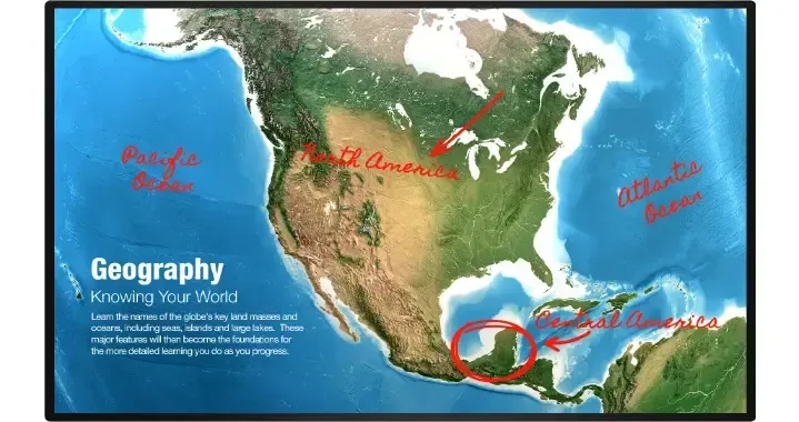 Map of North America labeled Geography, with Mexico and Central America circled in red.